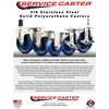 Service Caster 4 Inch 316SS Solid Polyurethane Wheel Swivel 3/4 Inch Expanding Stem Caster SCC-SS316EX20S414-SPUS-34